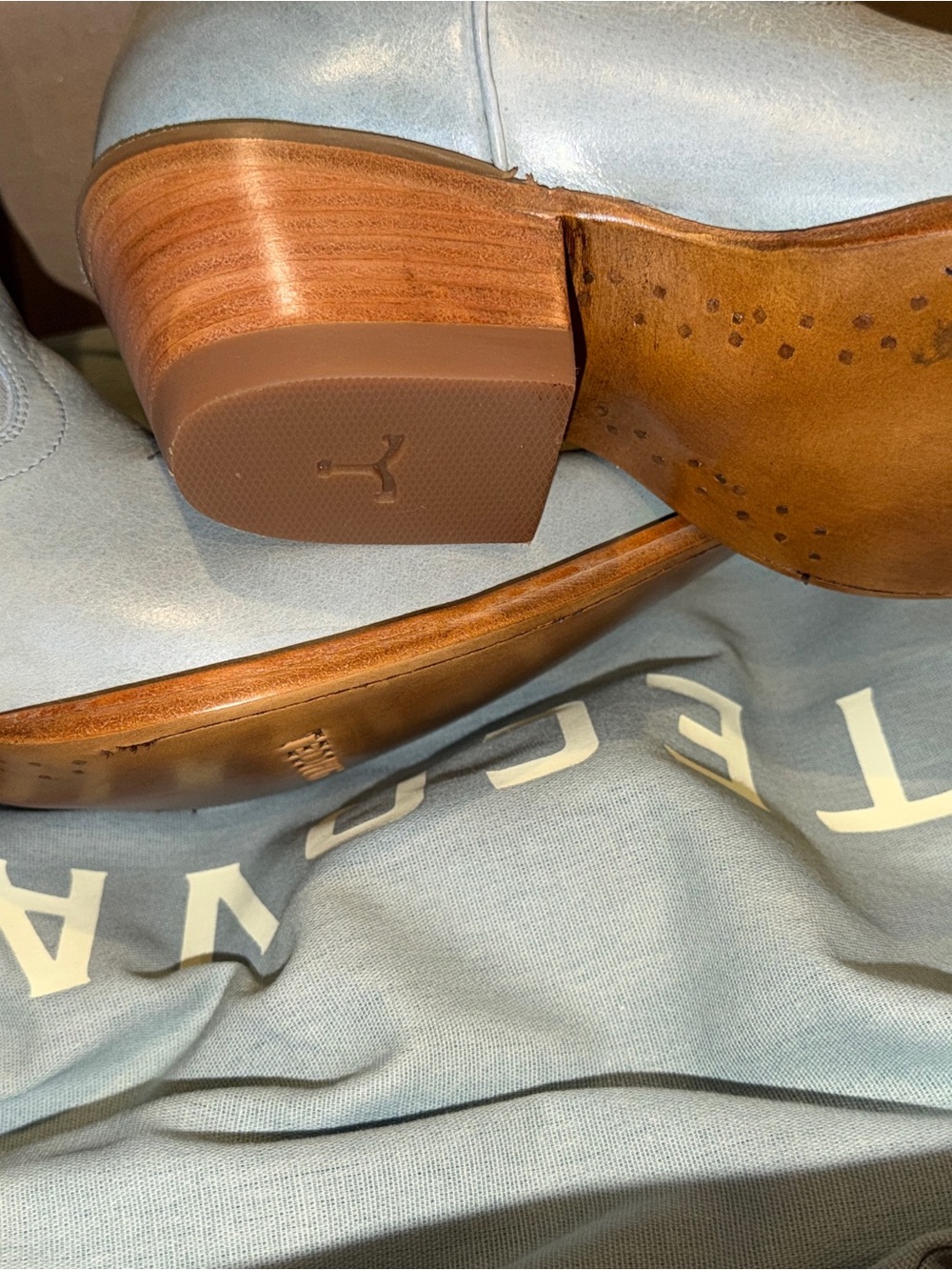 Tecovas Slate Blue Leather Western Boots with Tan Trim - Picture 4 of 6